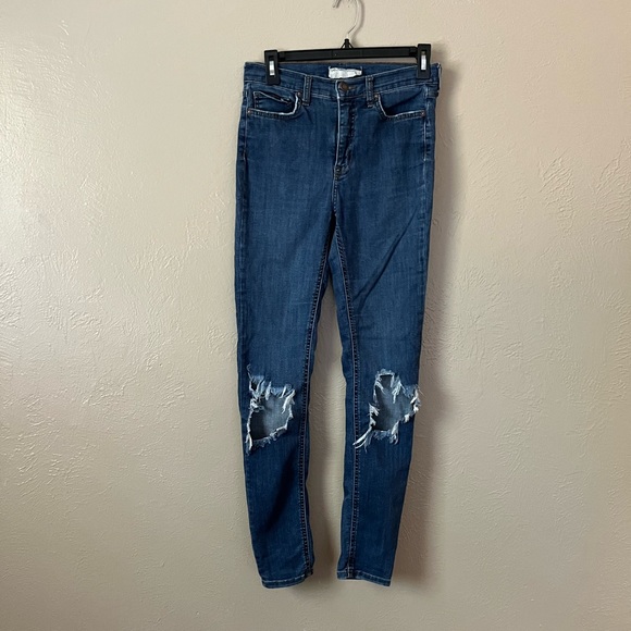 Free People Denim - FREE PEOPLE distressed denim stretch skinny high waisted jeans size 28